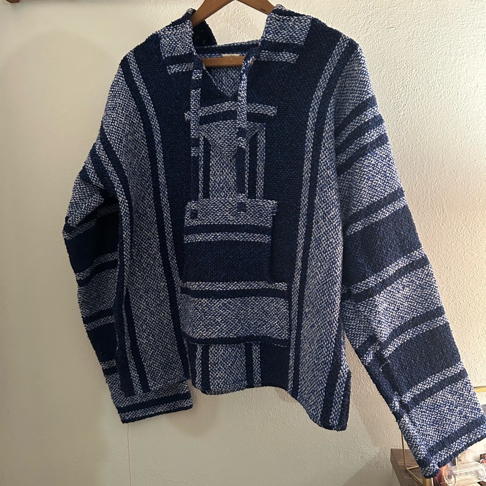 Navy and White Striped Men's Sweater